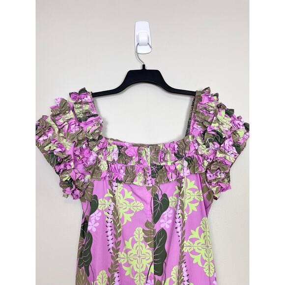 T&L MUUMUU FACTORY Purple Tropical Ruffle MuuMuu Dress Size L 11/12 - Picture 8 of 16